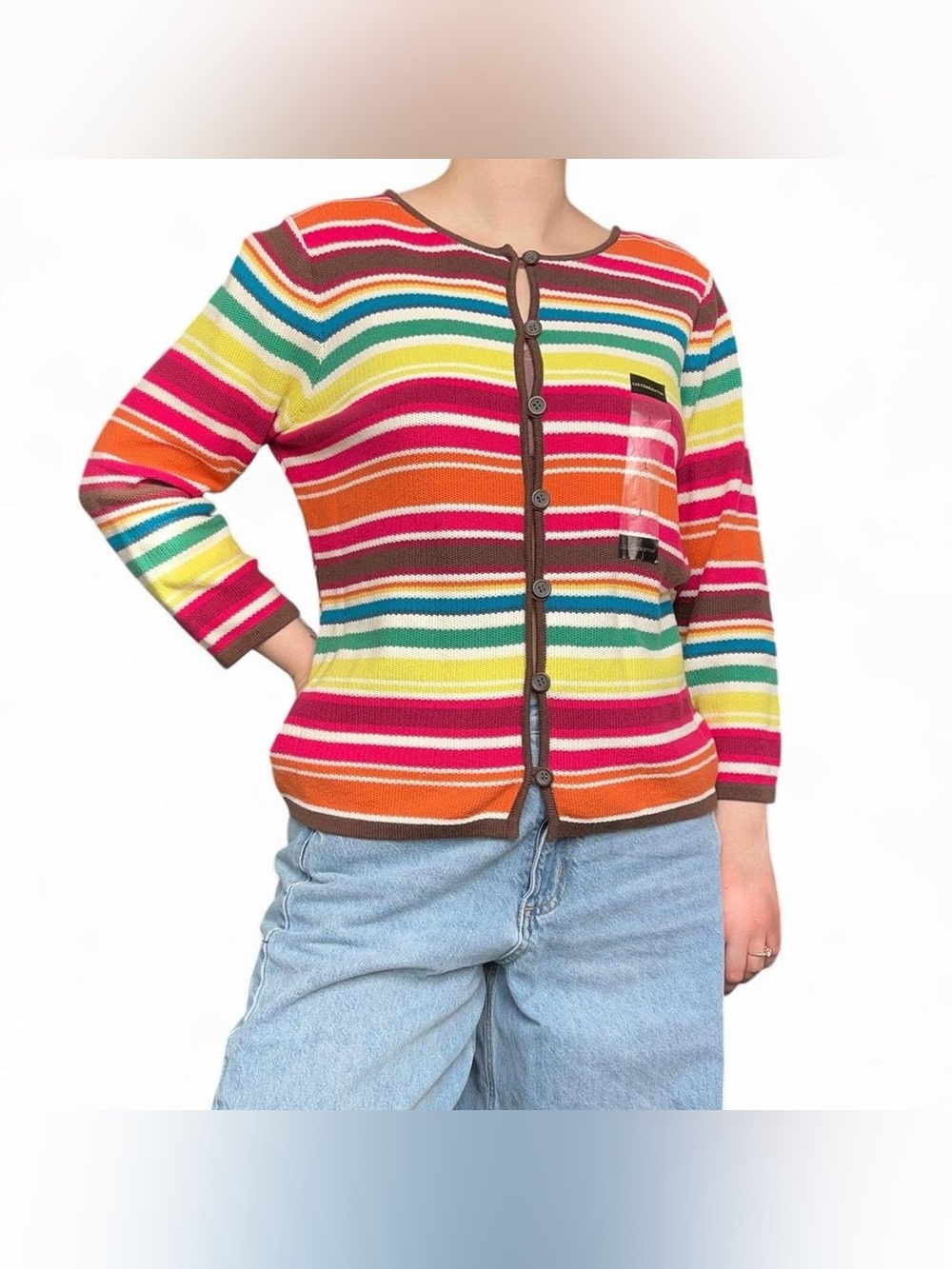 NWT y2k Colorful Striped Button-Up Cardigan - Multicolor